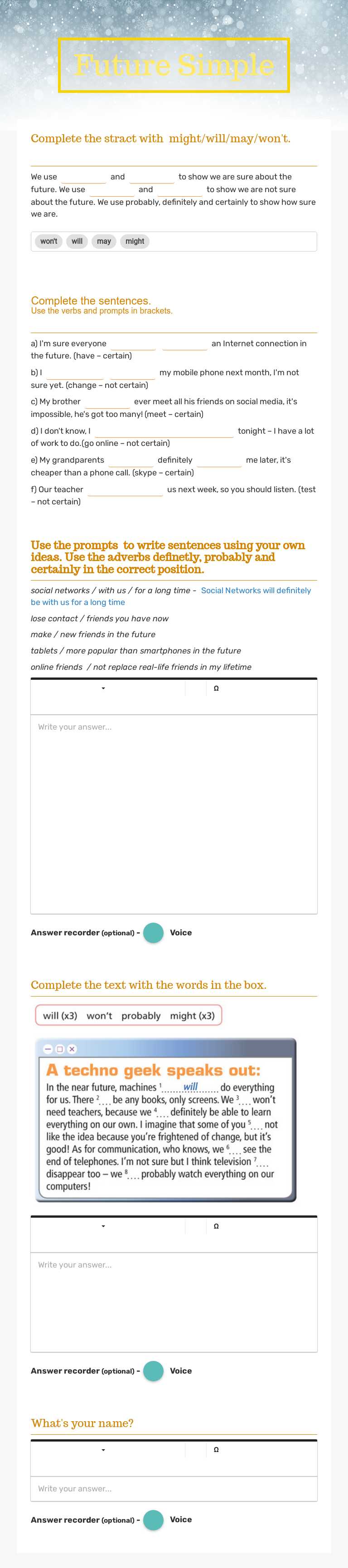Future Simple Grade 11 worksheet preview