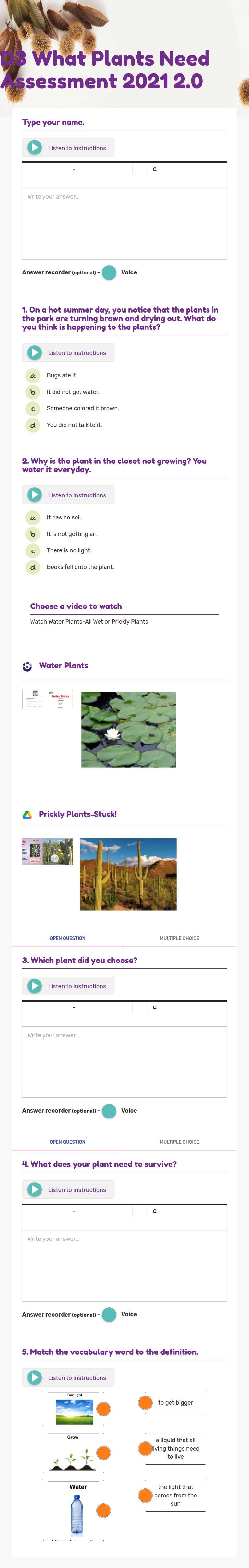 D3 What Plants Need Assessment 2021 2.0 worksheet preview image