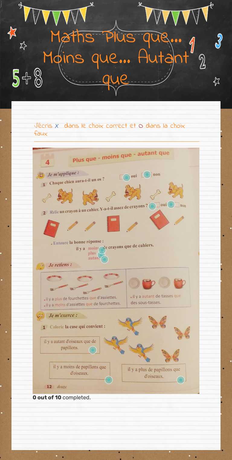 Maths
Plus que... Moins que... Autant que Grade 1 worksheet preview