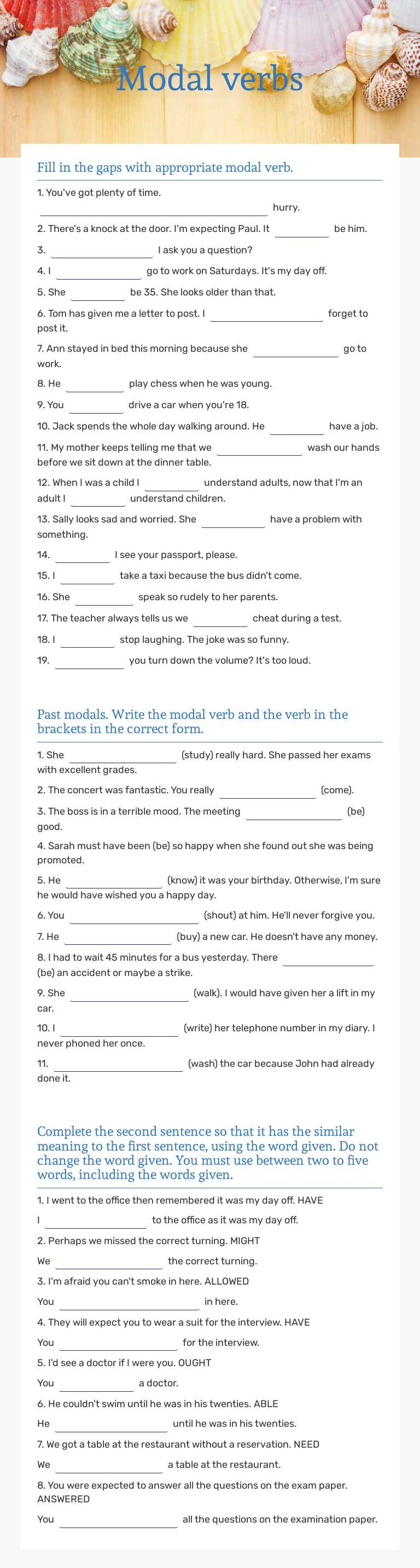 Modal verbs Grade 10 worksheet preview