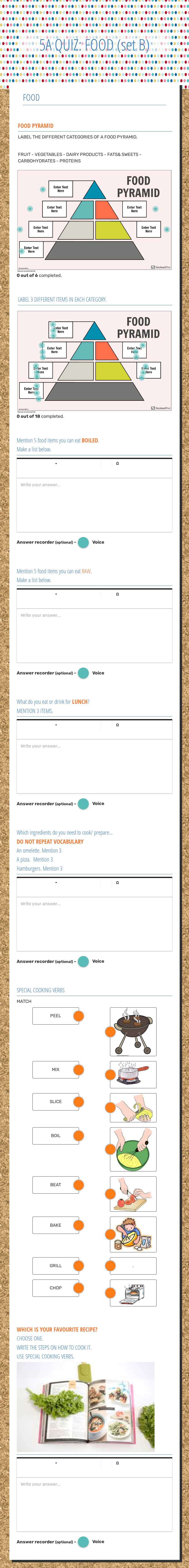 5A QUIZ: FOOD (set B) worksheet preview image