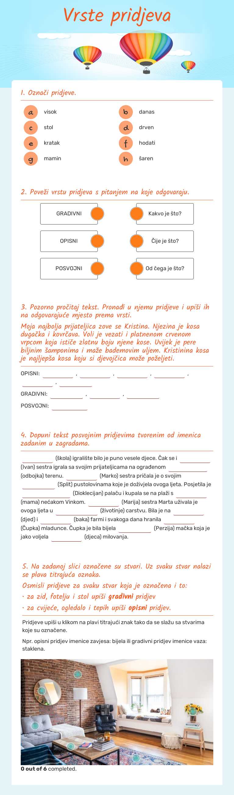 Vrste pridjeva worksheet preview image