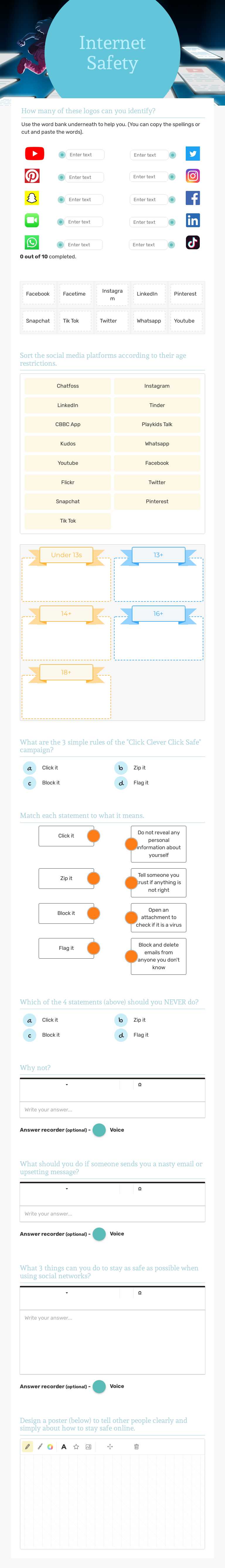 Internet Safety worksheet preview image