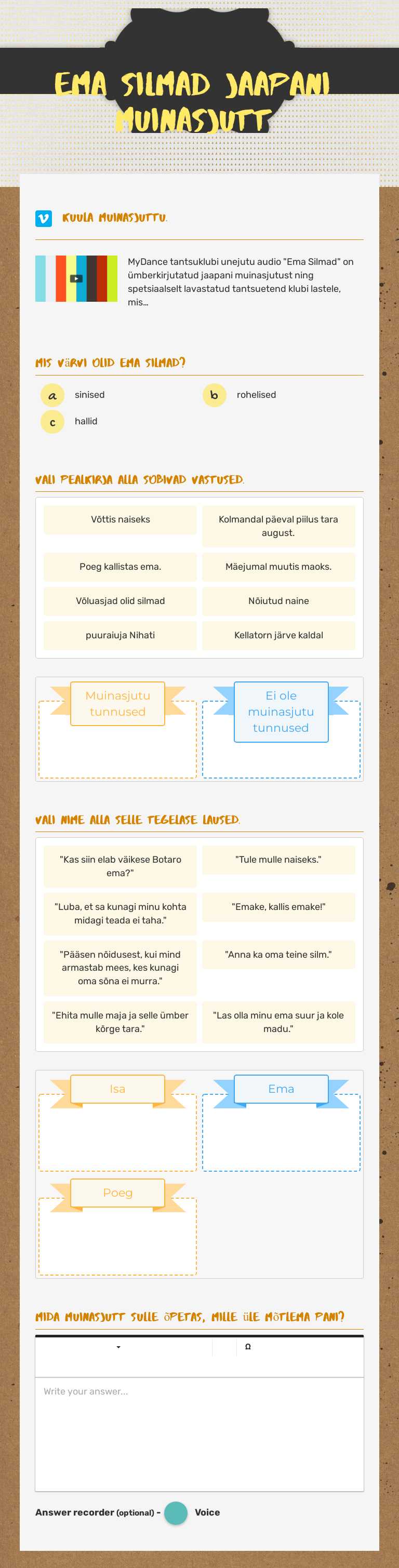 Ema silmad
Jaapani muinasjutt worksheet preview image