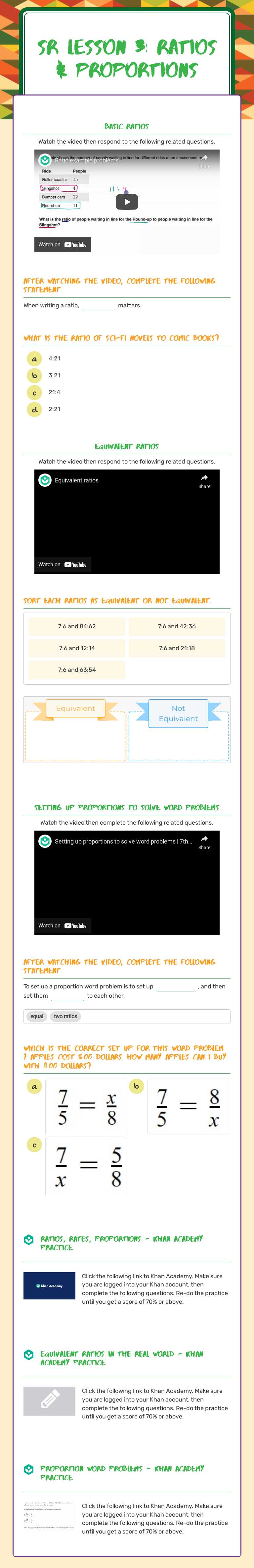 Ratios & Proportions Grade 10 worksheet preview