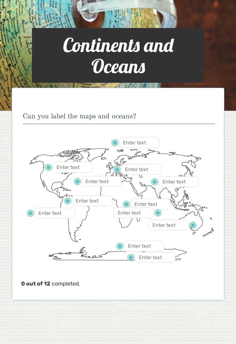 Continents and Oceans worksheet preview image