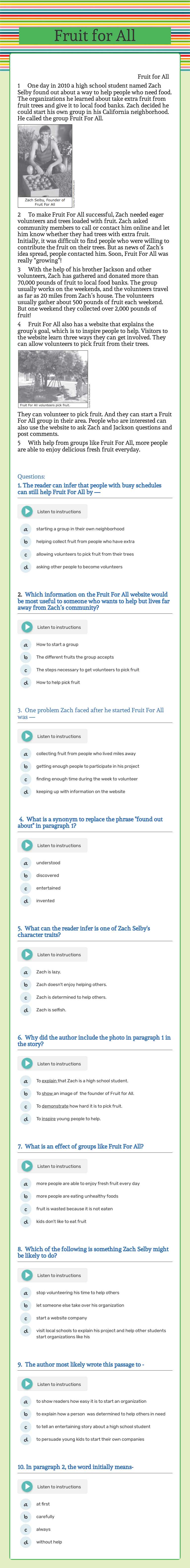 Fruit for All Grade 4 worksheet preview