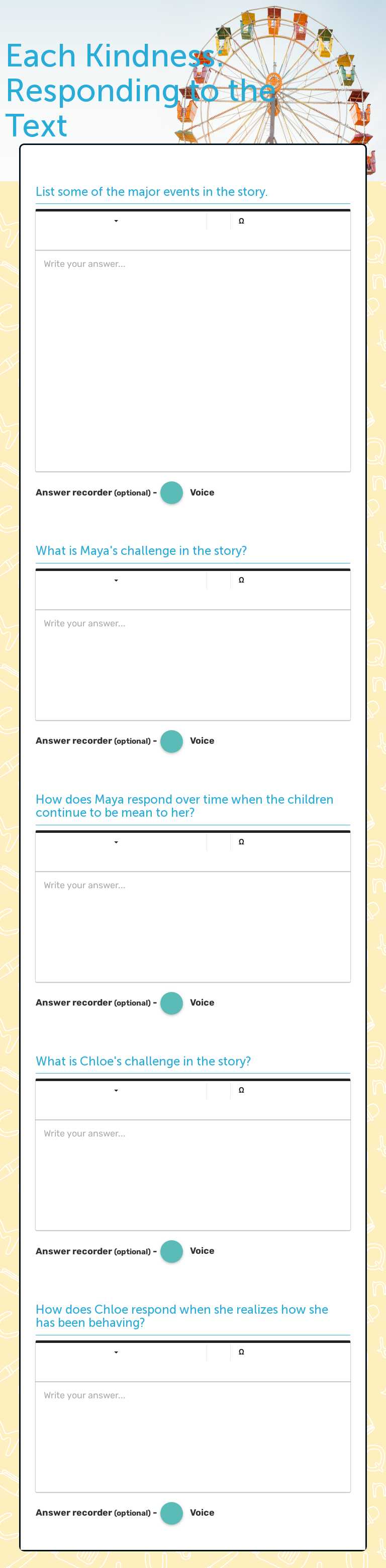 Each Kindness: Responding to the Text worksheet preview image