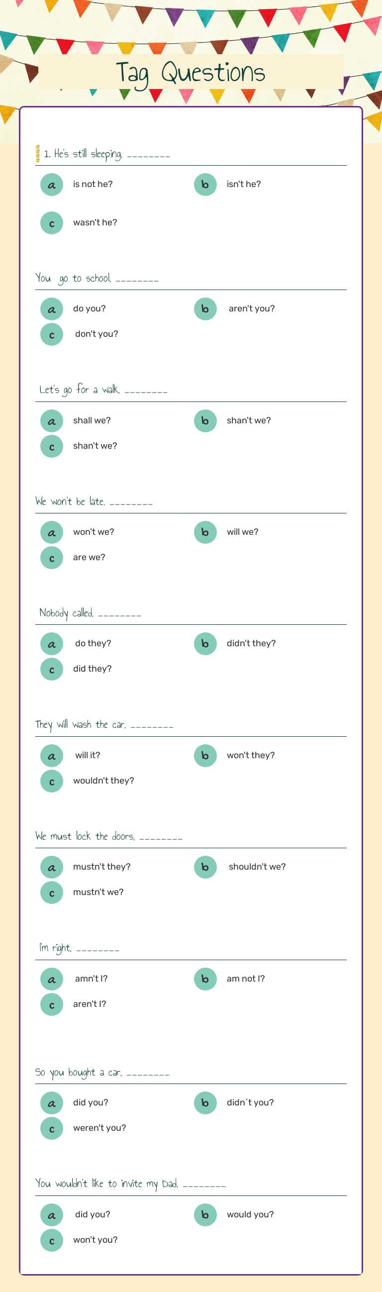 Tag Questions worksheet preview image
