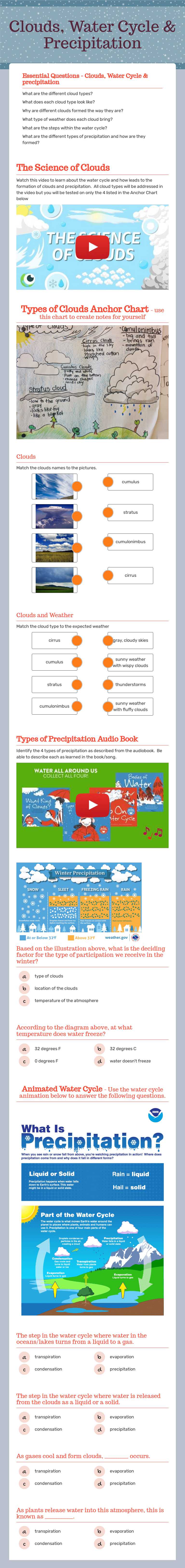 Clouds, Water Cycle & Precipitation worksheet preview image