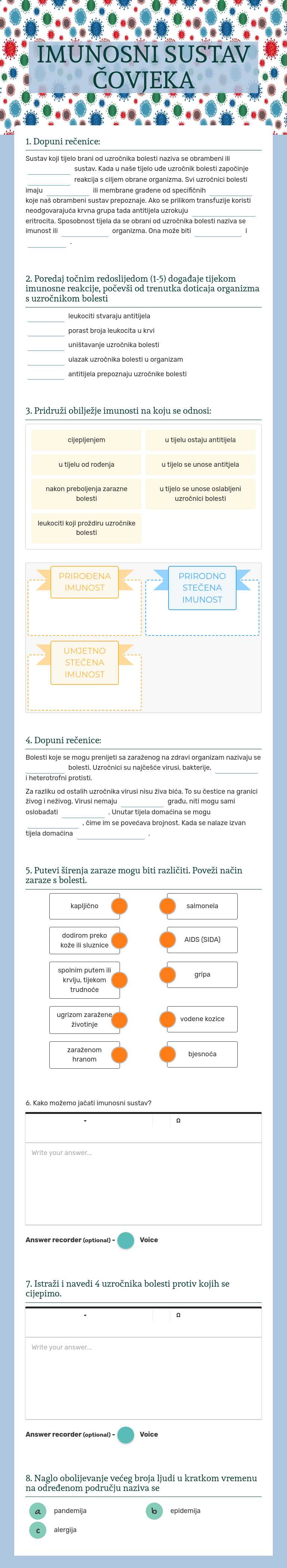 IMUNOSNI SUSTAV ČOVJEKA worksheet preview image