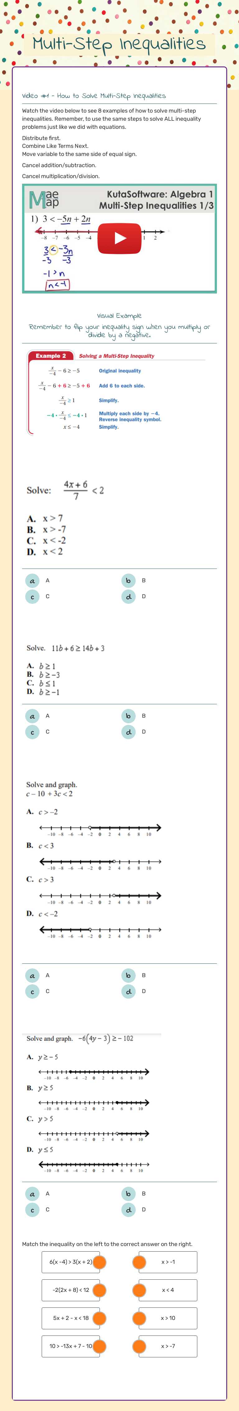 Multi-Step Inequalities Grade 7 worksheet preview