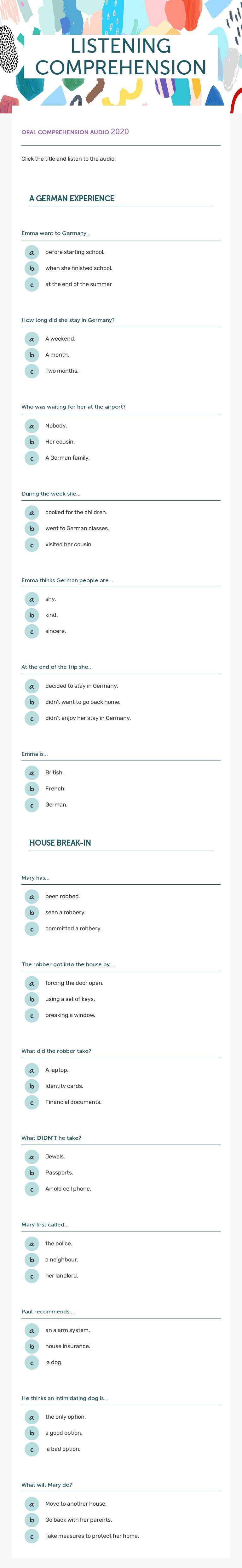 LISTENING COMPREHENSION worksheet preview