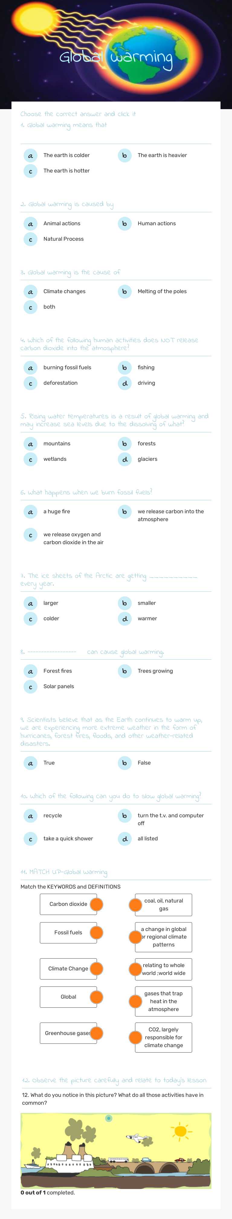 Global warming worksheet preview image