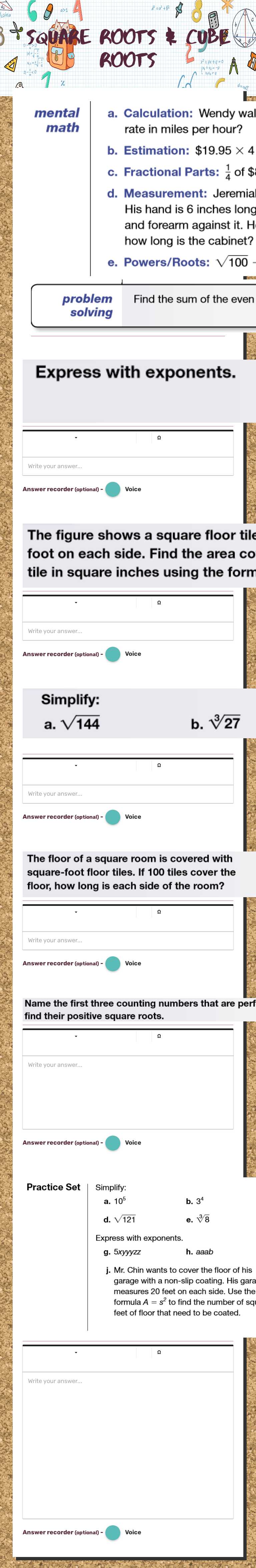 square roots &              cube roots worksheet preview image