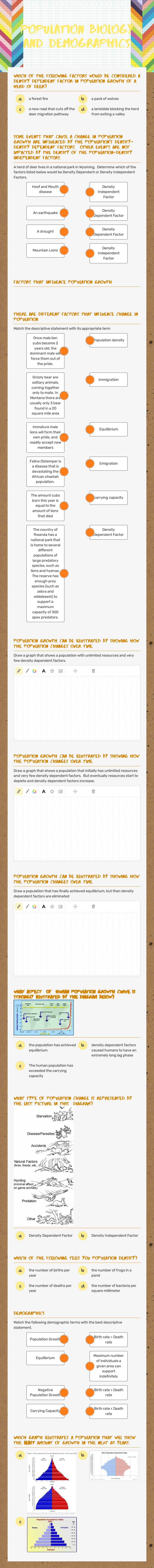 Population Biology and demographics worksheet preview