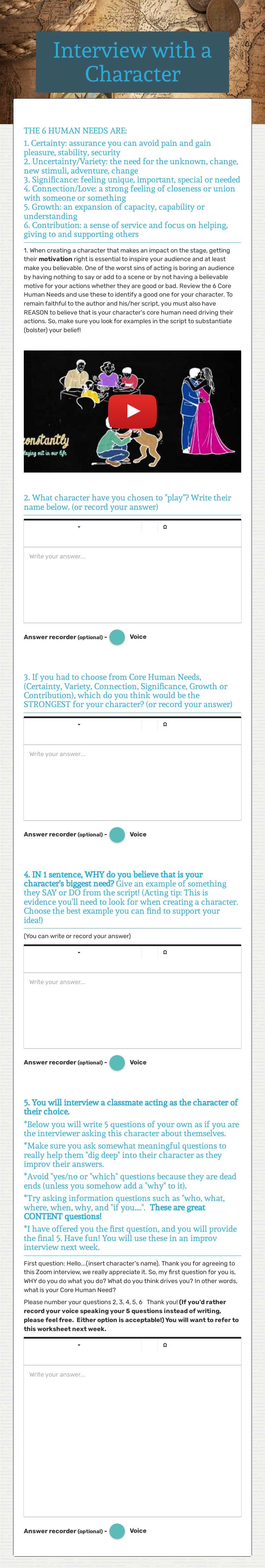 Interview with a Character worksheet preview image