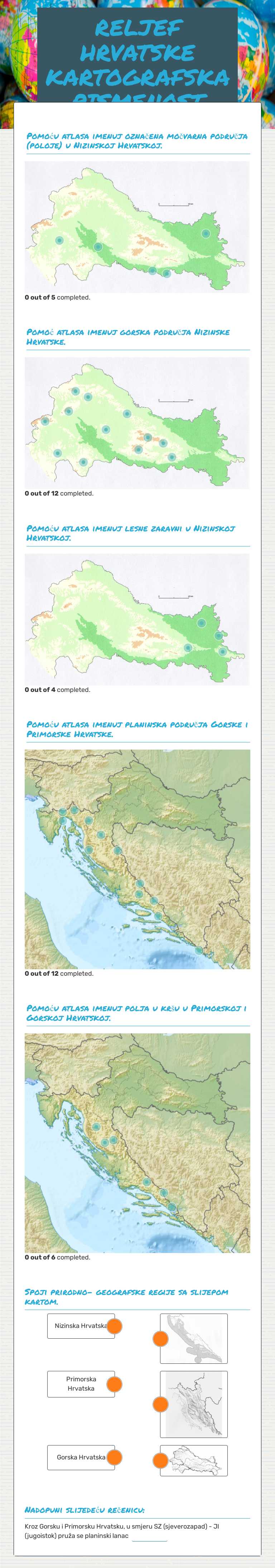 RELJEF HRVATSKE KARTOGRAFSKA PISMENOST Grade 5 worksheet preview