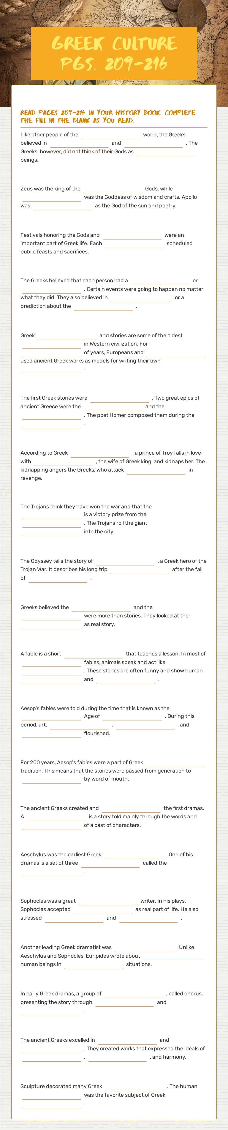 Greek Culture pgs. 209-216 worksheet preview image