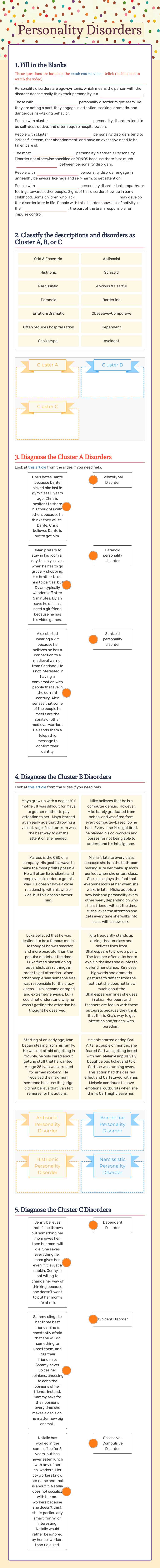 Personality Disorders worksheet preview image
