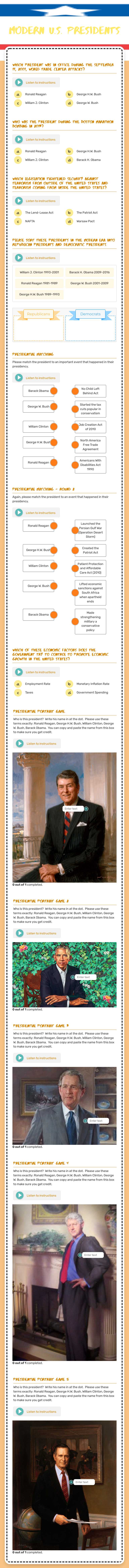 Modern U.S. Presidents worksheet preview image