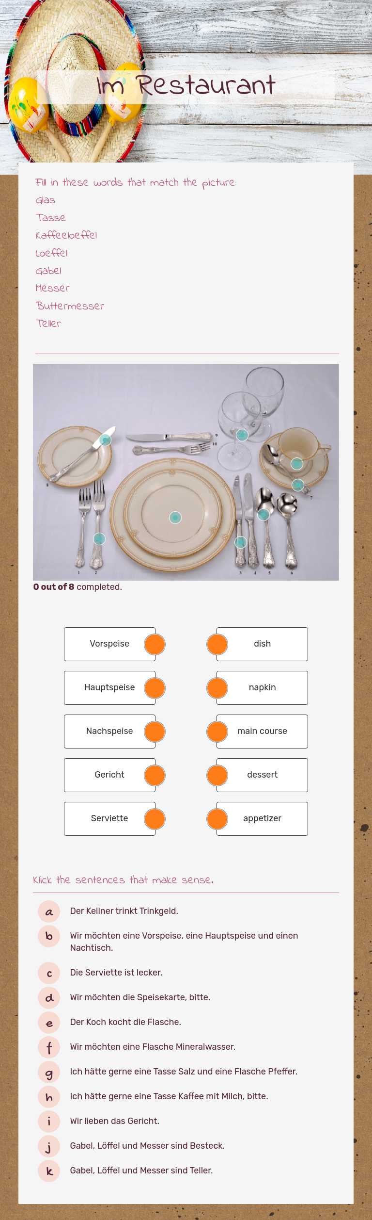 Im Restaurant worksheet preview image