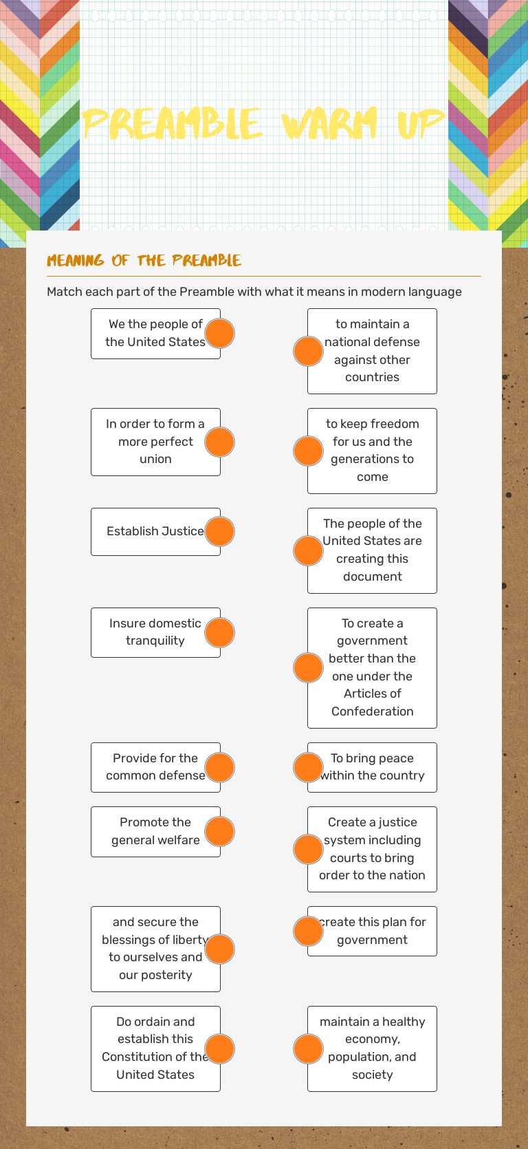 Preamble Warm Up worksheet preview image