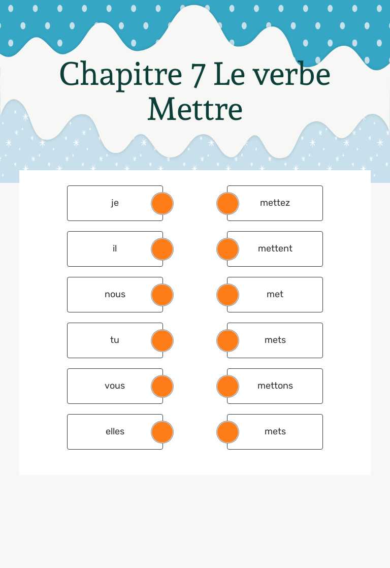 Chapitre 7 Le verbe Mettre worksheet preview image