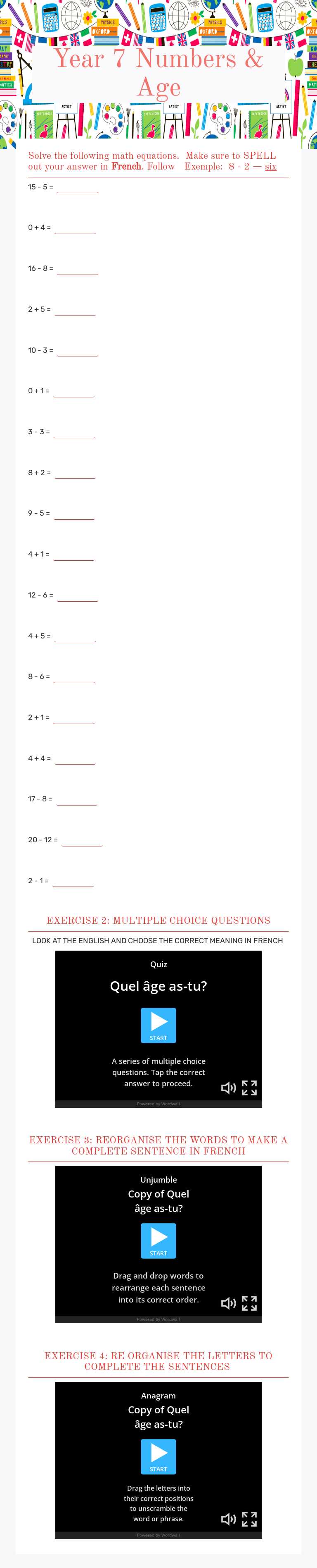 Year 7 Numbers & Age Grade 7 worksheet preview