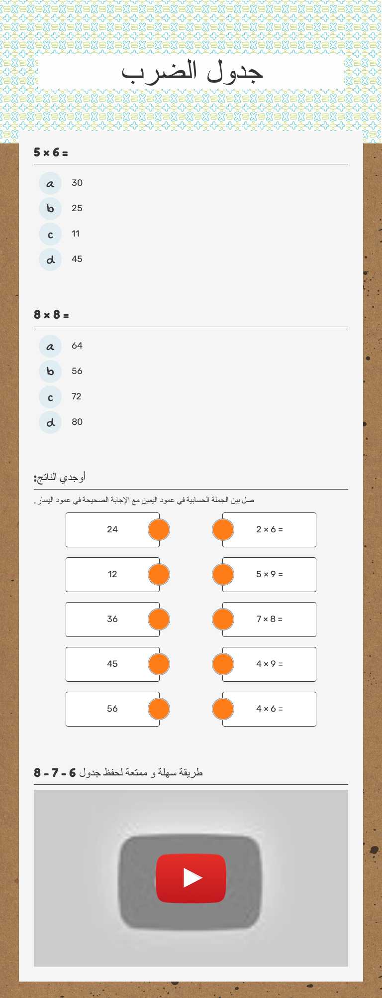 جدول الضرب worksheet preview image
