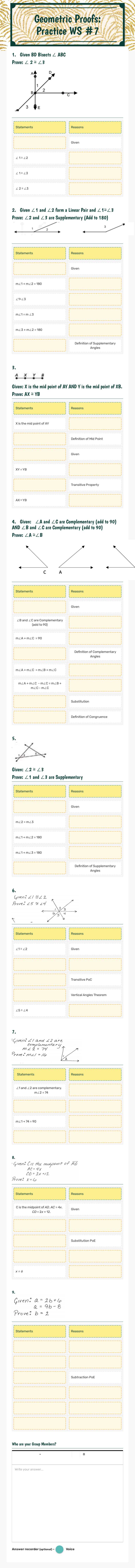 Geometric Proofs:  Practice WS #7 worksheet preview image