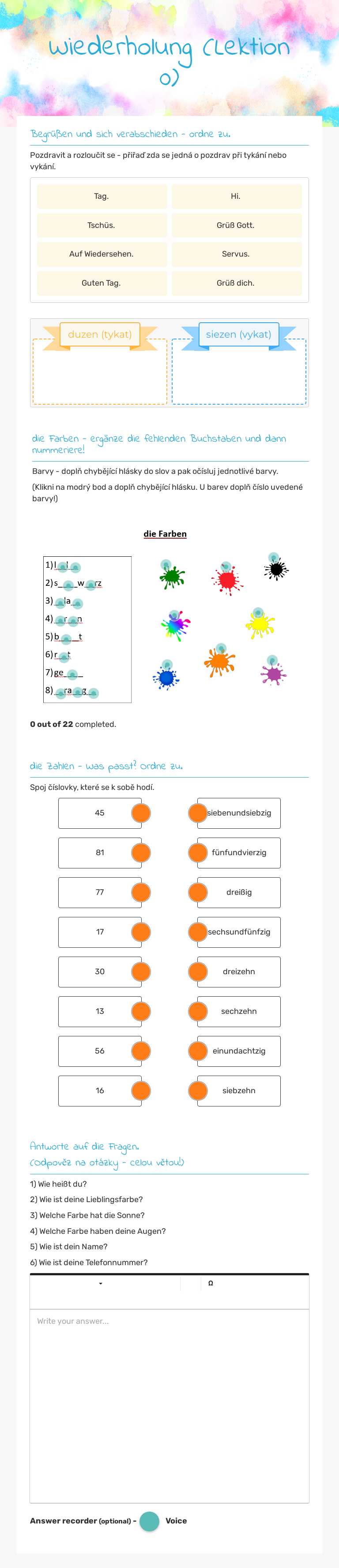 Wiederholung (Lektion 0) worksheet preview image