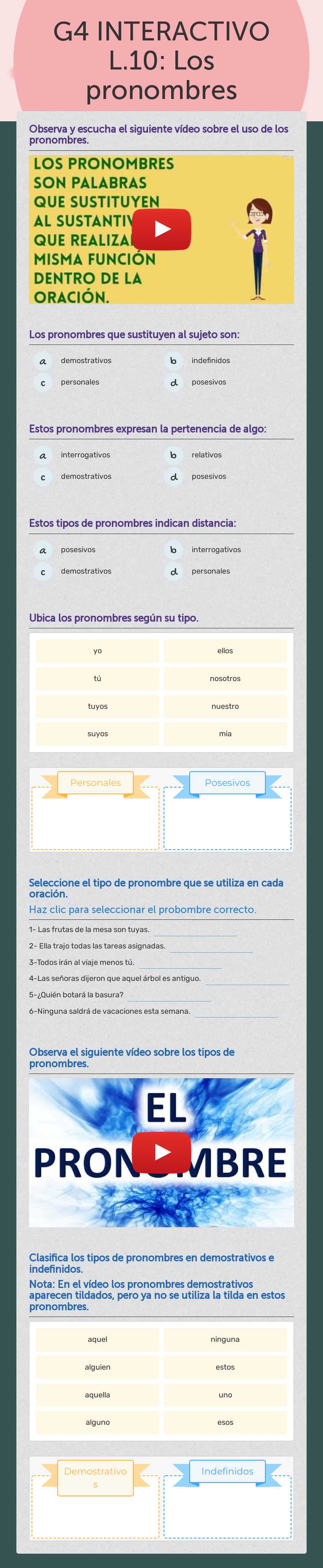 G4 INTERACTIVO L.10: Los pronombres worksheet preview image