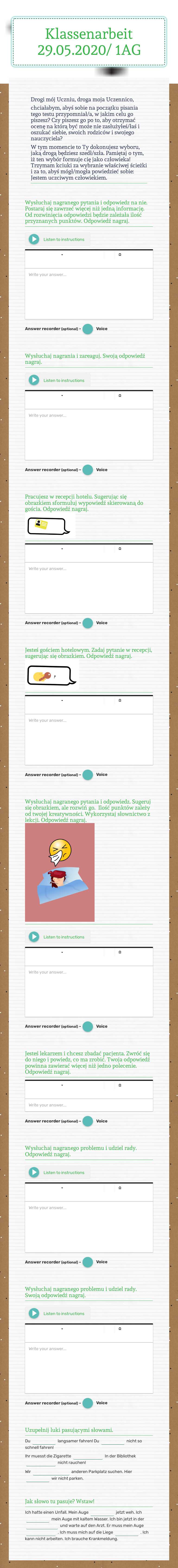 Klassenarbeit 29.05.2020/ 1AG worksheet preview image