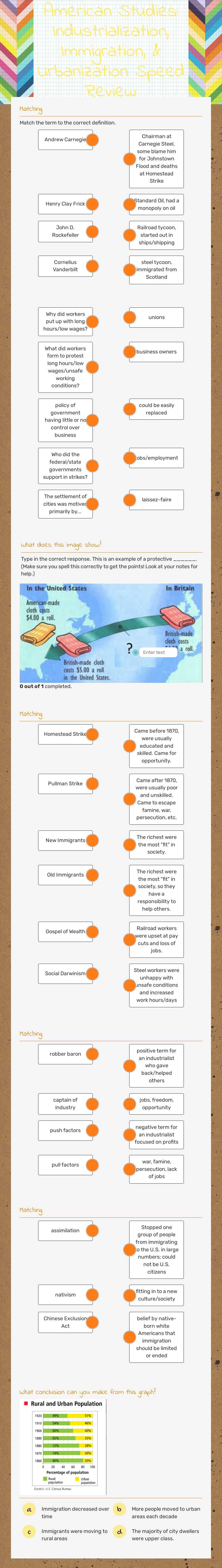 American Studies: Industrialization, Immigration, & Urbanization Speed Review worksheet preview image