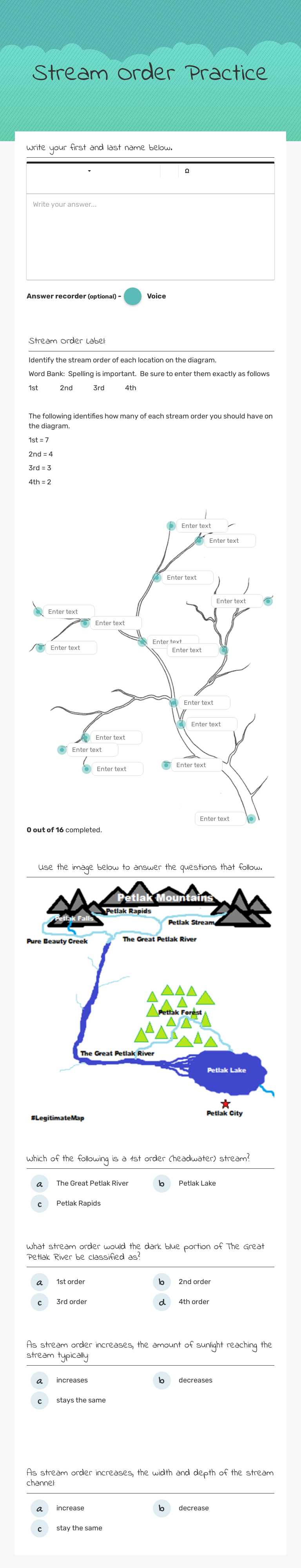 Stream Order Practice worksheet preview image