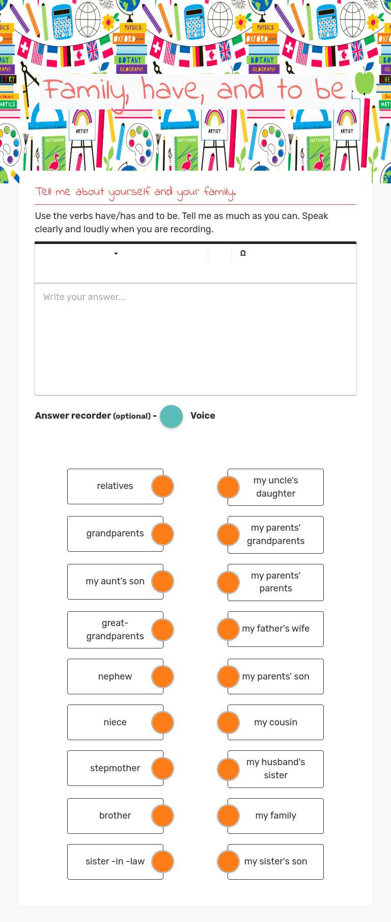 Family, have, and to be worksheet preview image