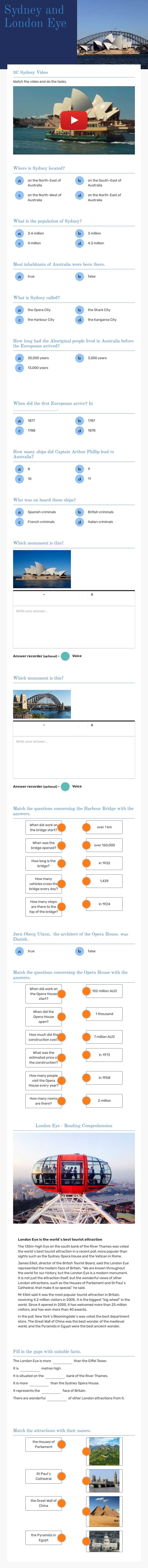 Sydney and London Eye worksheet preview image
