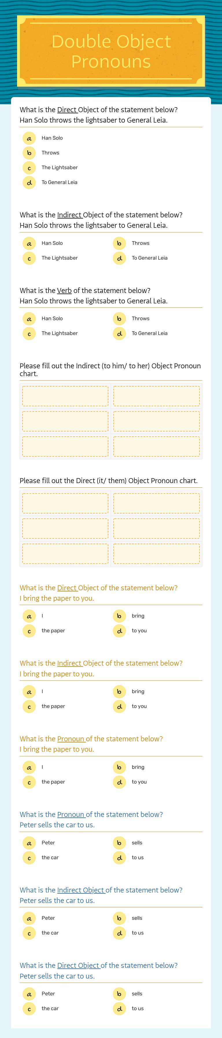 Double Object Pronouns by Katherine Byrne | Interactive Worksheet ...