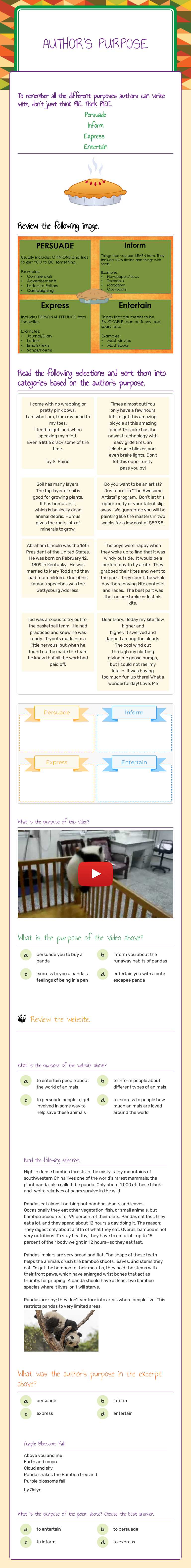 Author's Purpose Grade 7 worksheet preview
