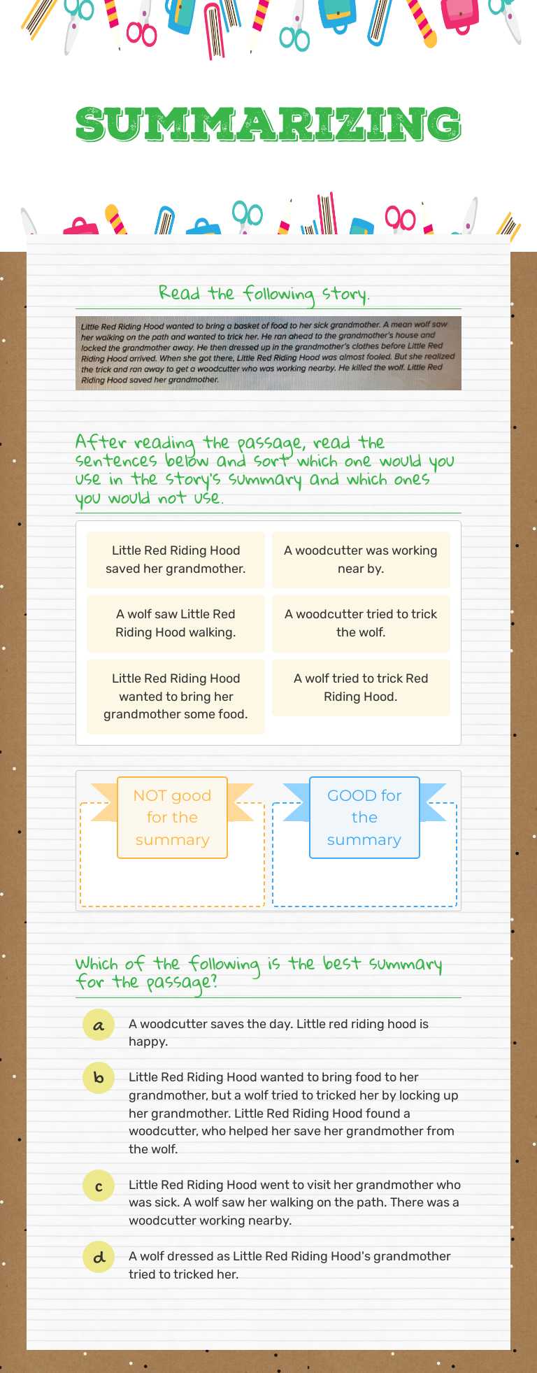 Summarizing worksheet preview image