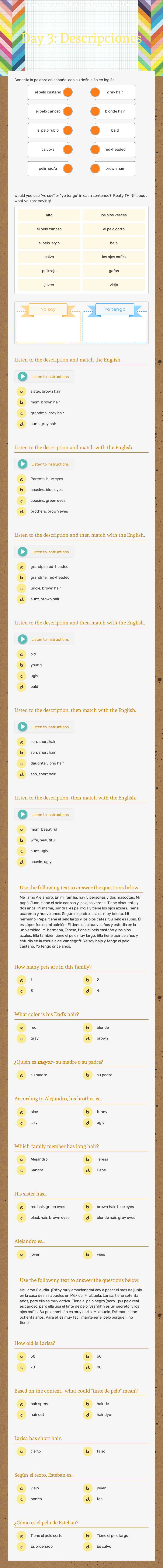 Day 3: Descripciones worksheet preview image