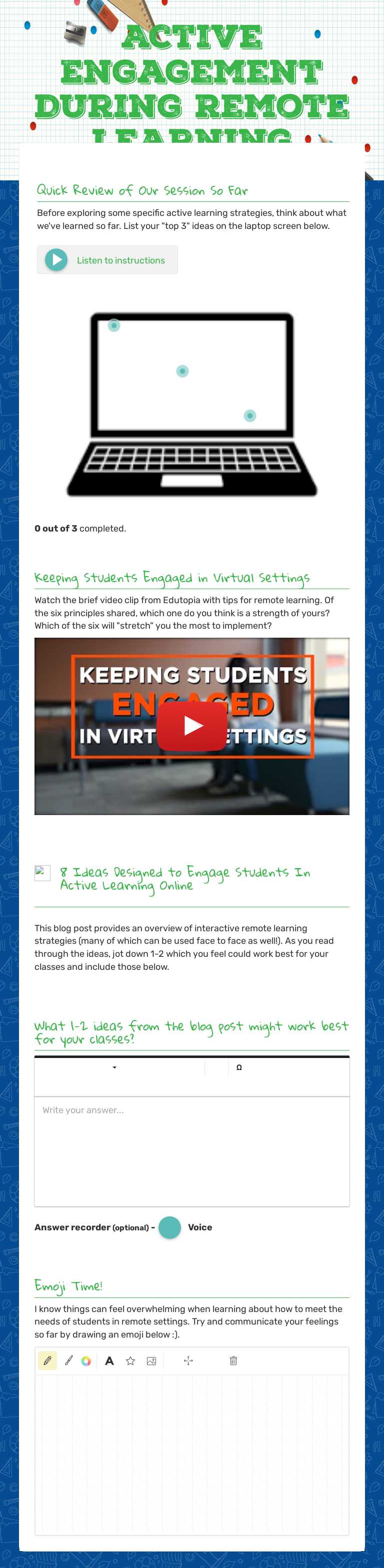 Active Engagement During Remote Learning Other worksheet preview