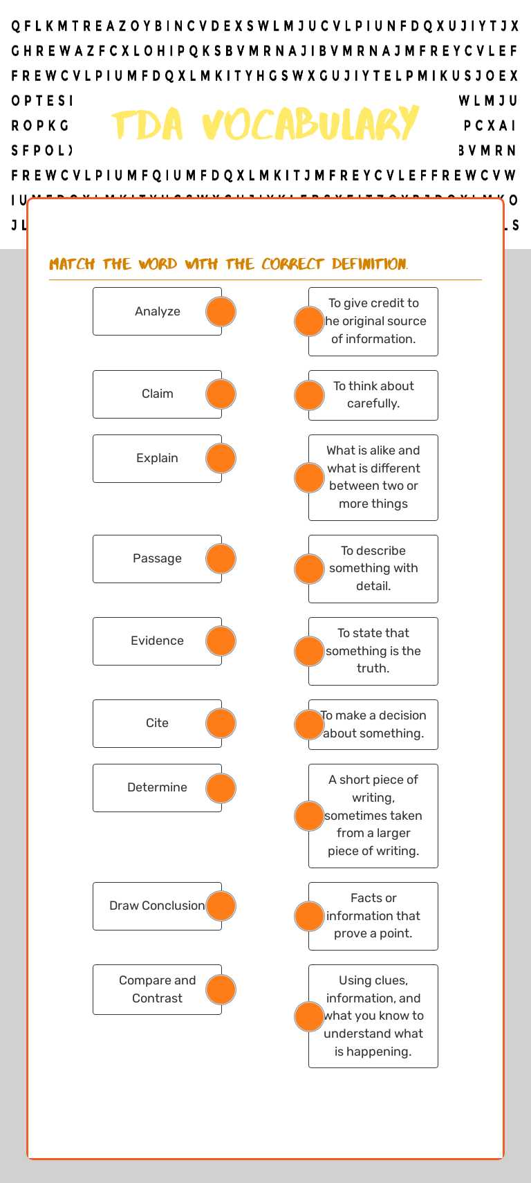 TDA Vocabulary worksheet preview