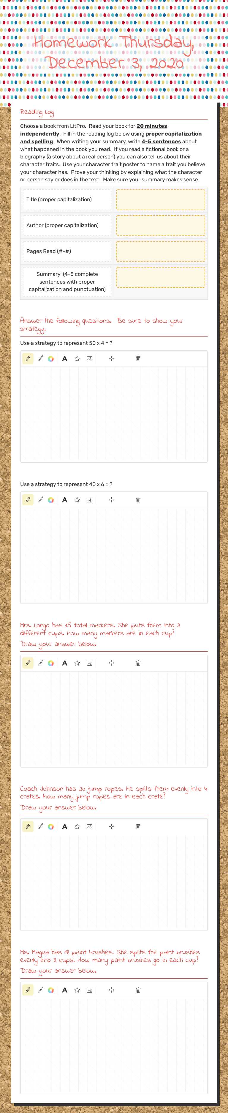 Homework Thursday, December 3, 2020 Grade 3 worksheet preview