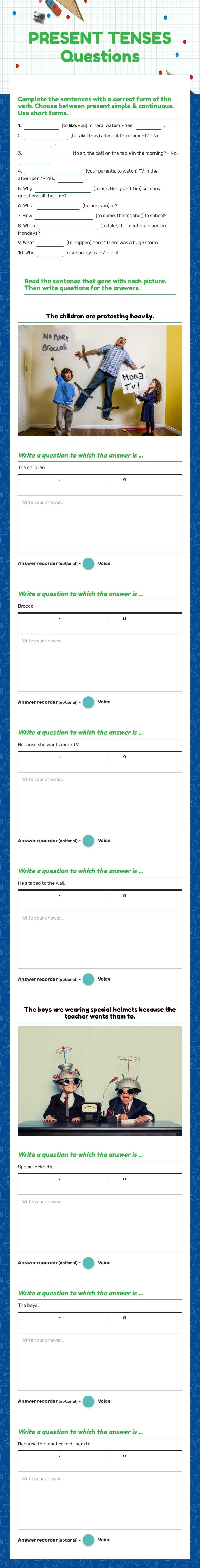 PRESENT TENSES
Questions worksheet preview image