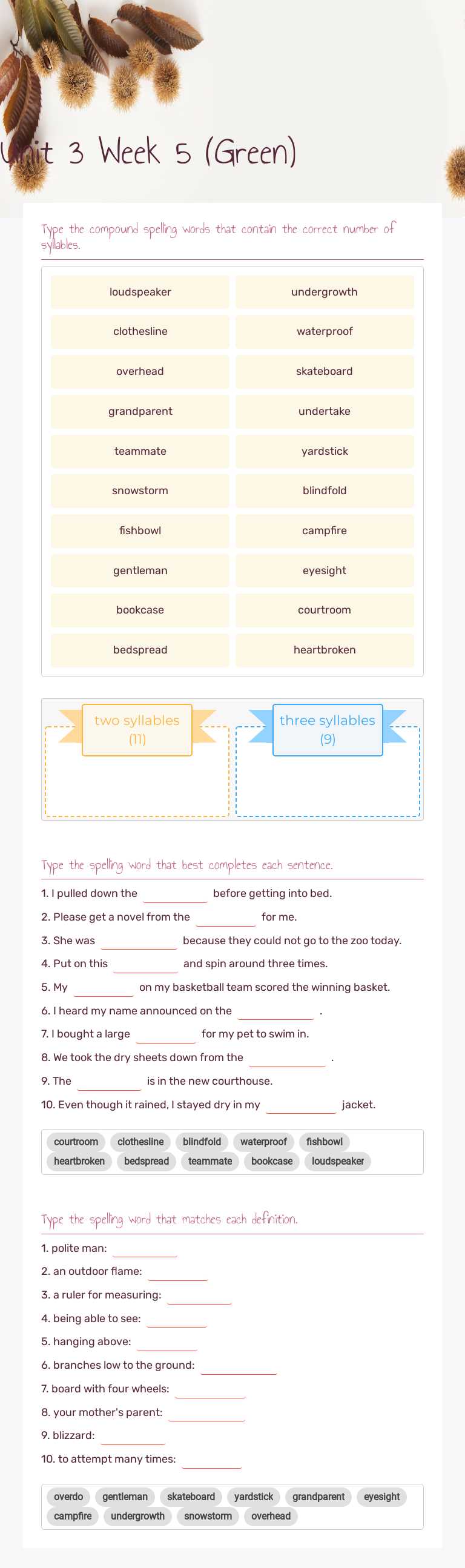 Unit 3 Week 5 (Green) worksheet preview image