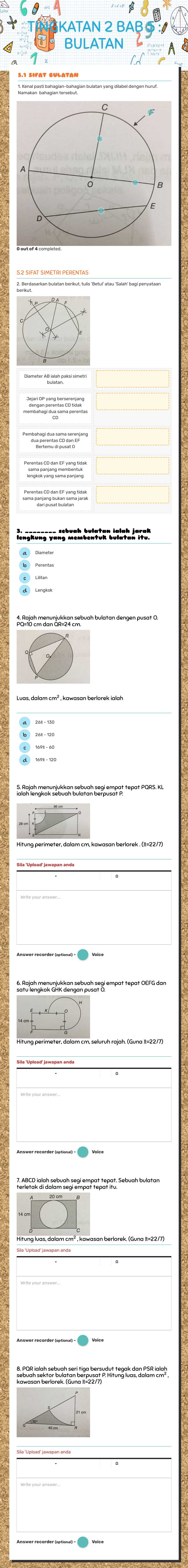 TINGKATAN 2             BAB 5 : BULATAN worksheet preview image