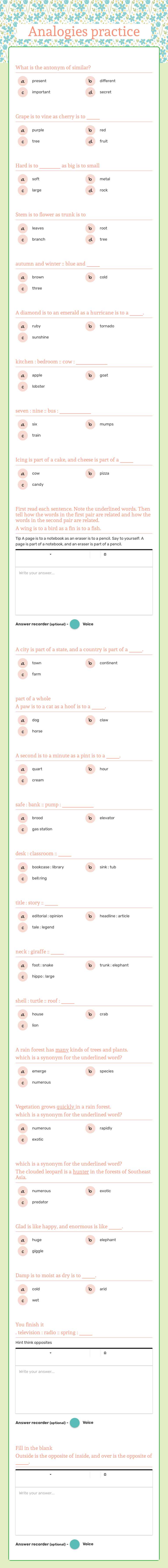 Analogies practice worksheet preview image