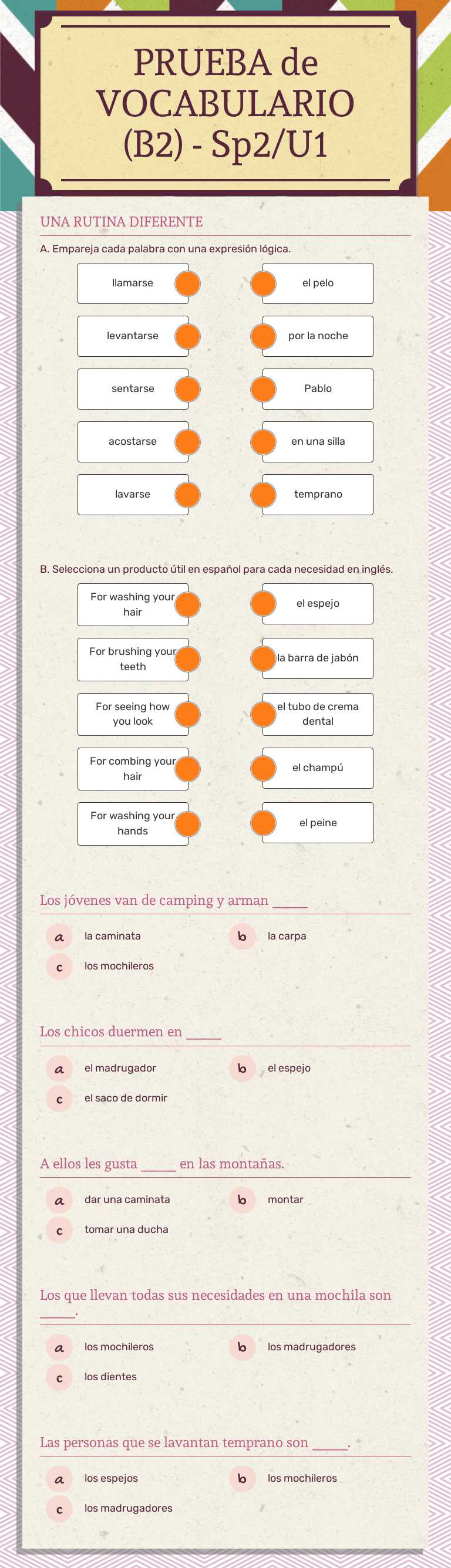 PRUEBA de VOCABULARIO (B2) - Sp2/U1 Grade 9 worksheet preview
